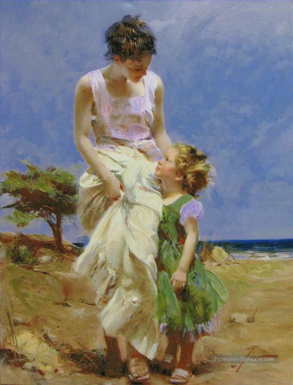 maman PD et fille Femme Impressionist Peintures à l'huile